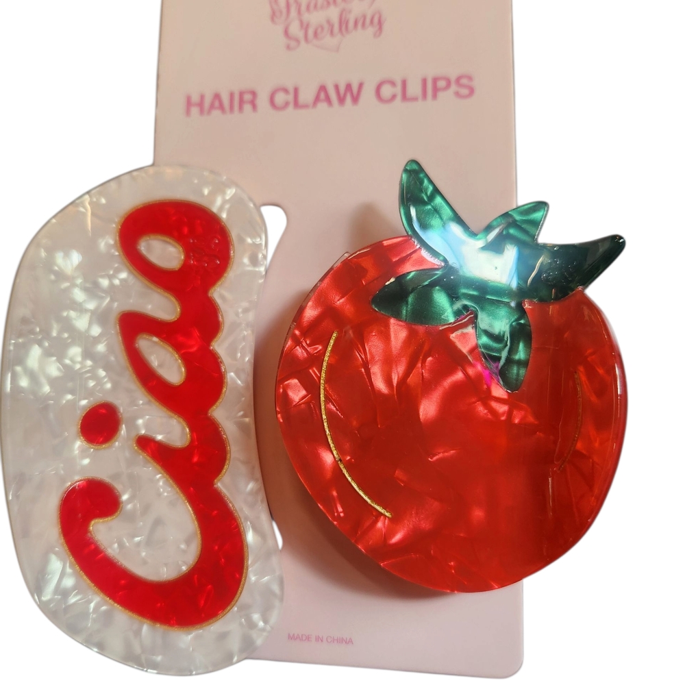 Frasier Sterling Ciao Tomato Large Glossy Hair Clip Set - Picture 3 of 3